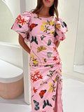 Pink Butterfly Midi Garden Dress