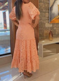 Pink Cutout Elegant Bubble Sleeve Dress