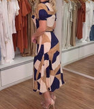 Blue Khaki Interlocking Printed Dress