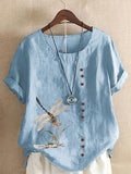 Women's Short Sleeve Streetwear Crewneck Linen Shirt