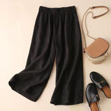 Cotton And Linen Cropped Wide-Leg Pants