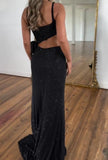 Black Halter Waistless Bow Slit Dress