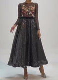 Floral Embellished Sparkling Elegant Black Long Dress