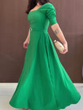 Pure Green Elegant Belted Dress