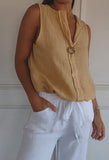 Solid Color Sleeveless Cotton Linen Blouse