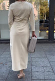 Beige Pleated Elegant Dress