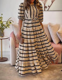 Black Striped Beige Long Dress