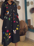 Black Small Flower Embroidered Shirt Dress