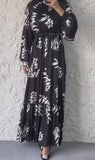 Black Printed Long Sleeve Dress