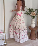 White Pink Flower Halter Dress