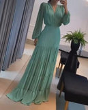 Light Green Pleated Elegant Maxi Dress