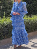 Fresh Long Dress with Blue Trim