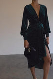 Dark Green Velvet Polka Dot Dress