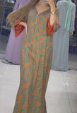 Orange Printed V-Neck Loose Long Dress