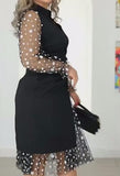 White Polka Dot Gauze Sleeve Black Midi Dress