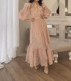 Lace Printed Long Sleeve Elegant Maxi Dress