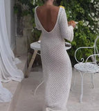 White Knit Backless Long Dress