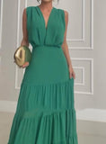 Green Sleeveless Pleated Dress