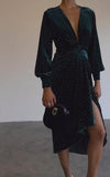 Dark Green Velvet Polka Dot Dress