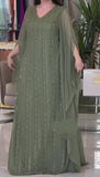 Green Chiffon Glitter Long Dress