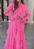 Pink Layered Long Sleeve Maxi Dress