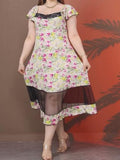 Multicolor Fresh Small Flower Black Mesh Patchwork Dress