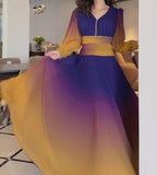 Yellow Purple Gradient Elegant Maxi Dress