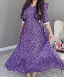 Purple Chiffon Elegant Printed Dress