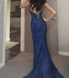 Blue Halter Glitter Long Dress