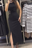 Sleeveless Slit Elegant Raw Edge Dress