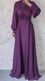 Purple Pearl Belt Elegant Maxi Dress