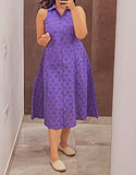 Purple Sleeveless Hollow Out Small Flower Shirt Dress