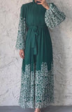 Green Printed Pleated Maxi Dress