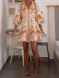 Orange Printed Elegant Short Dress