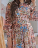 Pink Multicolor Printed Flower Long Dress