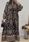 Black And Gold Printed Maxi Dress