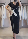 Black White Bow Trim Dress