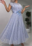 Elegant Pleated Dress In Black And Blue