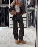 Loose Leopard Print Straight Leg Pants