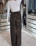 Loose Leopard Print Straight Leg Pants