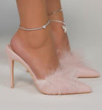 Fur Embellished High Heels