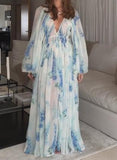 Blue And White Chiffon Maxi Dress