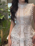 White Lace Sleeveless Elegant Maxi Dress