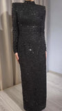 Black Long Sleeve Shiny Long Dress