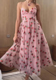 Pink Strawberry Print Party Dress