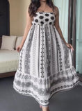 Black And White Printed Cute Halter Dress