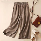 Cotton And Linen Cropped Wide-Leg Pants