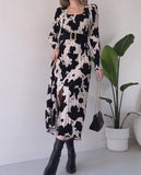 Black Printed Square Neck Soft Dress