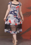 Multicolor Fresh Small Flower Black Mesh Patchwork Dress