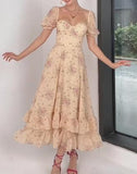 Beige Elegant Flora Long Dress